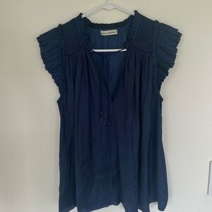 Ulla Johnson Ren Top Ruffle Silky Navy Blue size 2